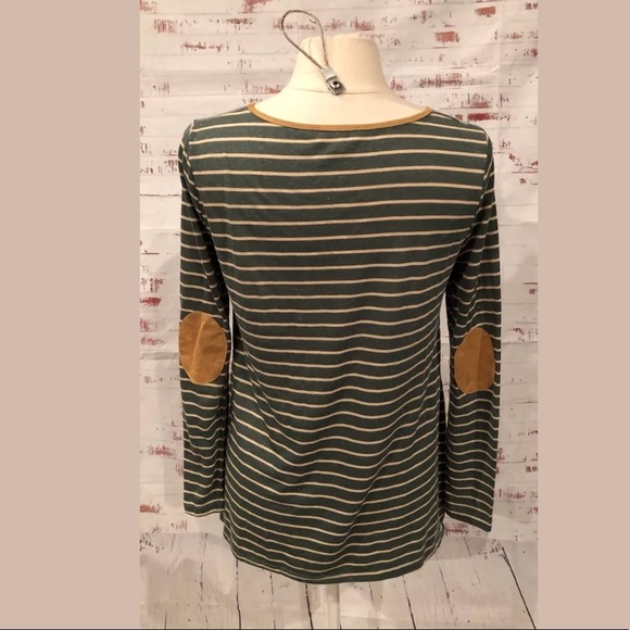 Umgee Swing Top S Striped Green Suede Elbow #134 - Picture 4 of 7